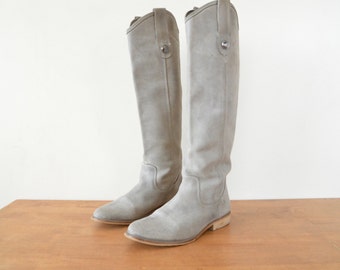 Womens Suede Boots // Silver Gray Vintage Dress Tall Leather Boots // Size US 8 1/2 EU 39