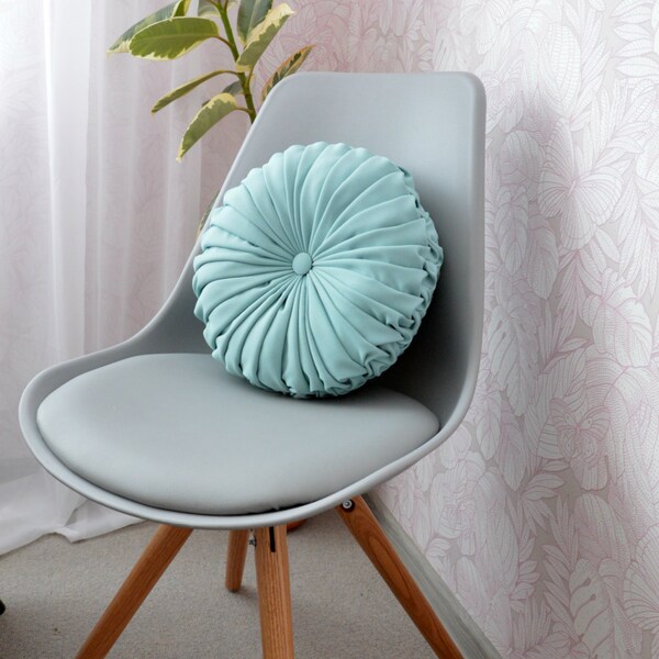 Round Pillow // Turquoise Pintuck Cushions Pillow Handmade Decorative  Home Decor