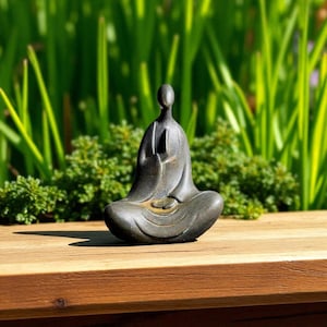 Japanese Sitting Meditation Statue | Zen Garden Resin Figurine | Oriental Decor Sculpture | Spiritual Minimalist Buddhism Ornament