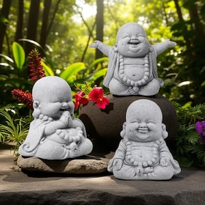 Happy Monk Sandstone Figurines | Zen Garden Buddha Statues | Meditation Monk Decor | Calming Stone Sculpture | Outdoor Zen Art Gift