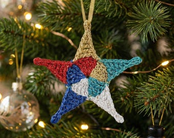 クリスマスの星のかぎ針編みパターンPDF | お祝いのツリーオーナメントのチュートリアル | 今すぐダウンロード