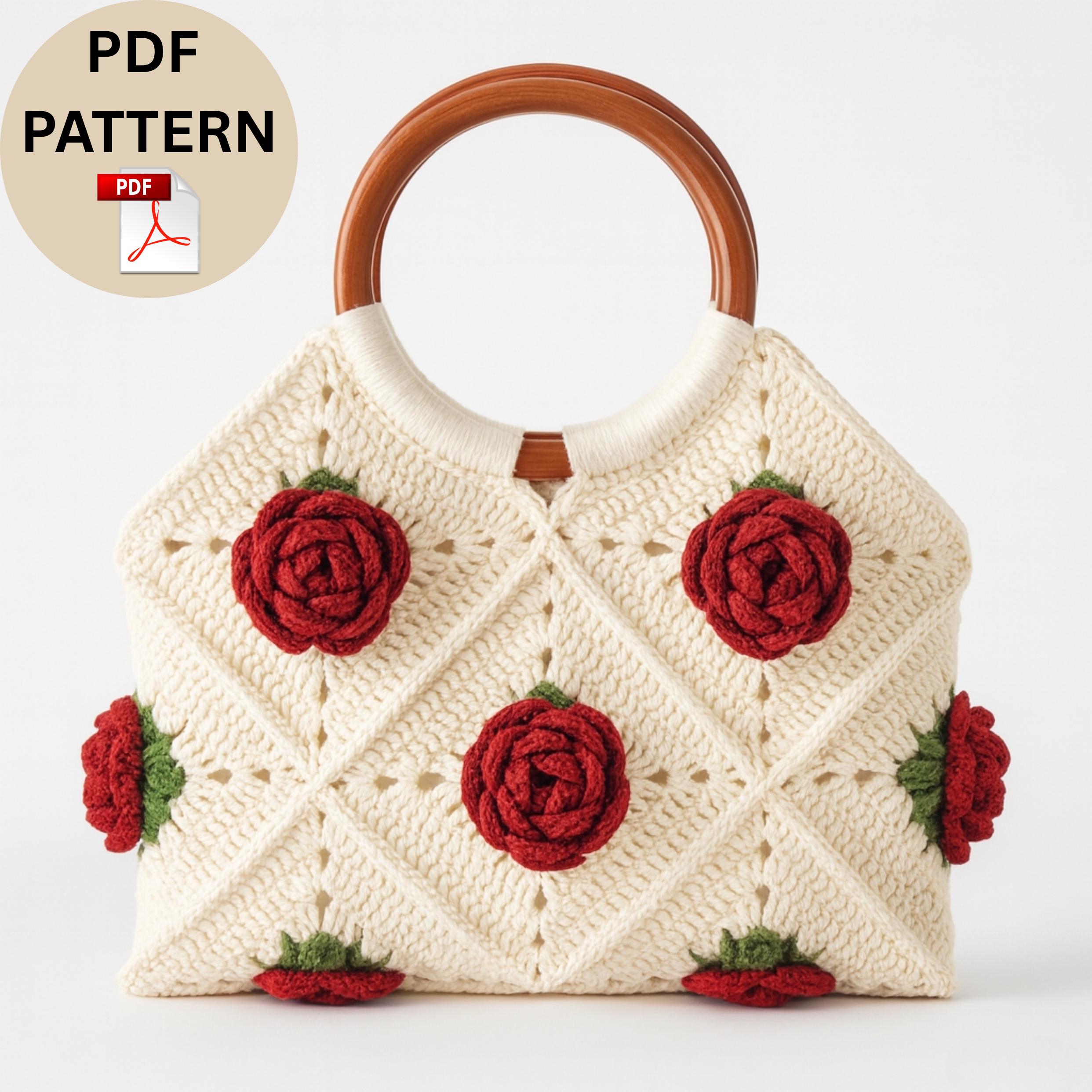 32 Boho Bag Crochet Patterns for Fringe, Florals, and Everyday Texture 16 Crochet Rose Handbag Pattern: Granny Square Boho Bag