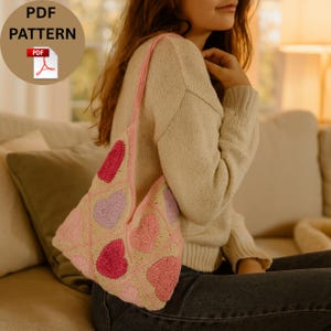 Crochet Heart Tote Bag Pattern PDF - Granny Square Love Purse Tutorial - Valentine Shoulder Bag - Digital Download Instructions
