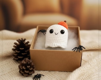 Crochet Ghost Pattern PDF: Amigurumi Halloween Decor with Pumpkin Hat (Digital Download