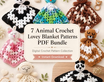 7 Animal Crochet Lovey Blanket Patterns PDF Bundle: Baby Security Blankets