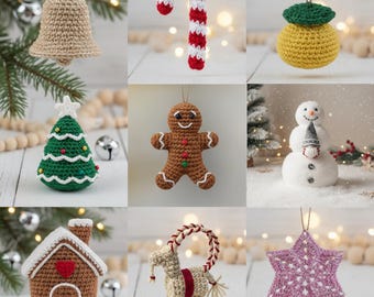 かぎ針編みのクリスマスオーナメントパターン：編みぐるみクリスマスデコレーション（PDFダウンロード 9個セット）
