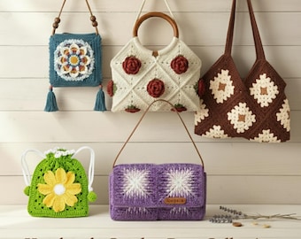 Pacote de PDFs com 7 modelos de bolsas de crochê: Bolsas e sacolas boho (Download digital)