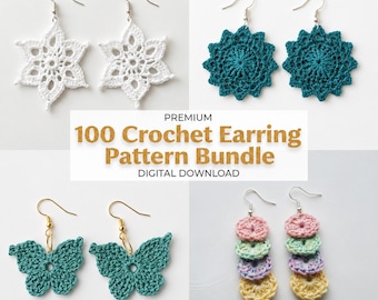 100 Crochet Earring Patterns PDF | DIY Jewelry Guide for Boho, Modern & Dangle Earring Designs | Instant Download
