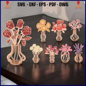3D Wooden Flower Vase Svg Bundle Laser Cut, Wild Flowers 3D Vase Svg, Wooden Flower Vase Laser Cut File, Wildflower Bouquet Laser Cut Files