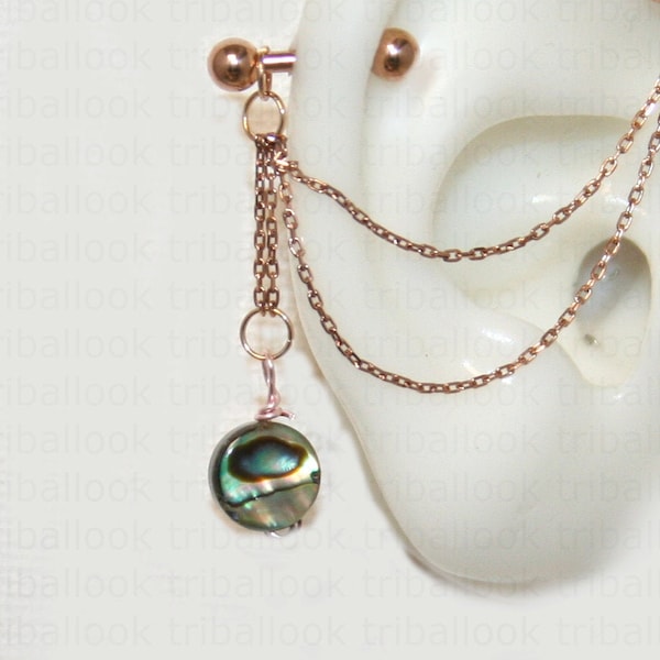 Rose gold bars Industrial Barbell, Industrial piercing,  Industrial bar earring,  with mother of pearl  (m7 mother ronde)