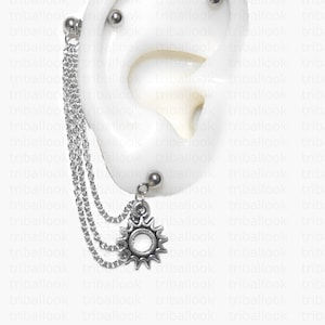 Industrial Barbell, Industrial piercing,  Jewelry, Industrial bar earring, Industrial piercing chain,  sun  (m6)