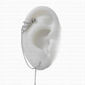 Helix piercing jewelry with chains, cartilage to lobe chains