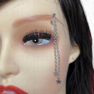 Bijoux pour sourcils, haltères pour sourcils, bijoux piercing pour sourcils, haltères pour sourcils avec chaînes et deux étoiles (jf)