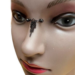 Nasallang, Smycken för höga näsborrar, Smycken för bryggpiercing, svarta kedjor x5 (jf)