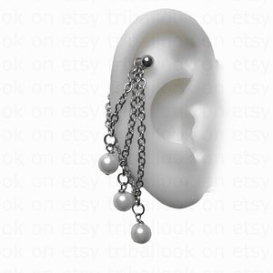 Helix chains, Helix piercing jewelry with chains and three freshwater pearls ( jf )