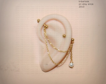 Jewelry Industrial Barbell m24+pearl Industrial bar earring Industrial Industrial piercing with a fresh water pearl