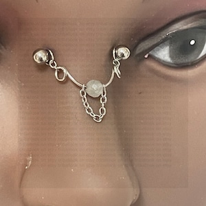 Nasallang, Bijoux narine haute, Bijoux piercing pont, bijoux sourcils, avec chaîne, labradorite facettée (translucide+ Boule)