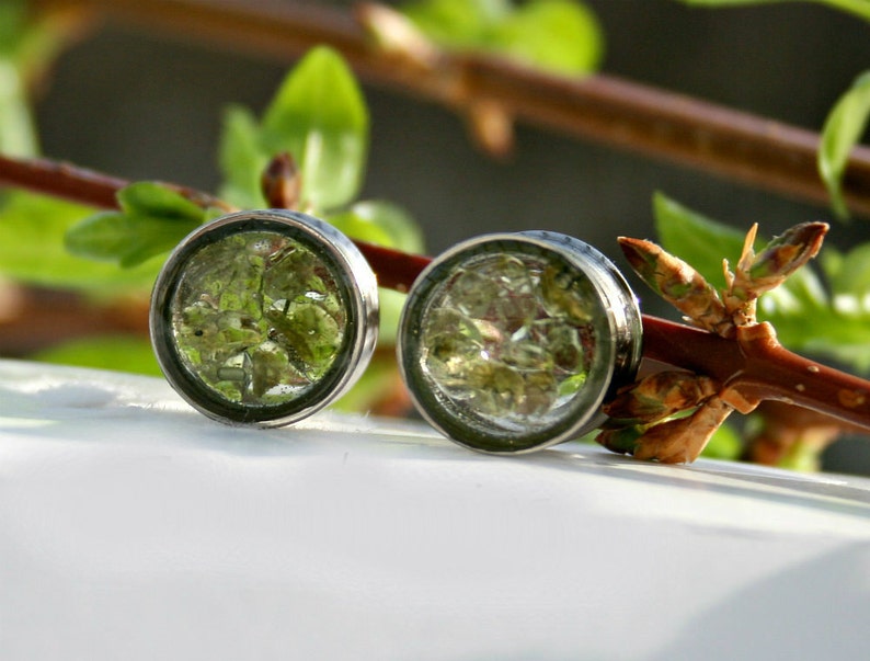 Peridot stones-Ear Plugs-Stainless steel gauges Double Flared-Single Flared-Screw-on-Ear Gauge