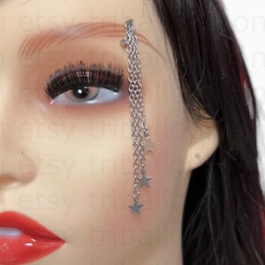 Bijoux pour sourcils, haltères pour sourcils, bijoux piercing pour sourcils, haltères pour sourcils avec chaînes et 3 étoiles (jf)