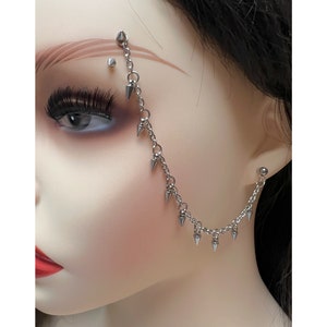 Eyebrow jewelry with chain, Eyebrow tolobe chain, Eyebrow barbell, Eyebrow piercing jewelry, Eyebrow barbell (jf)