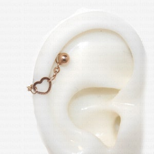 Helix or Conch  Earring Helix Piercing Helix Earring Helix Piercing  Piercing  Bar , Cartilage Piercing, heart Rose gold (3+9 ROSE GOLD)