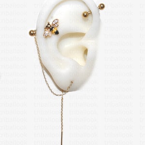 Industrial Piercing Jewelry With Cartilage to Lobe Chain and a