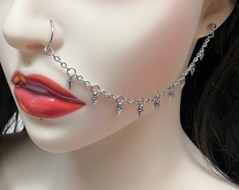 Spike Chain Nose Ring to Ear: G23 Titanium & Stainless Steel jf