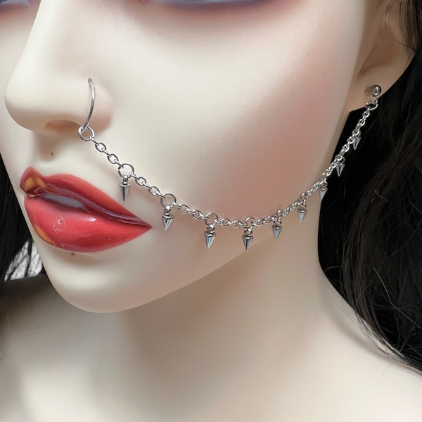 Nose to ear chain, Nose ring chain, Nose ring, 20 gauge, Titanium G23 and stainless steel 304L (jf)