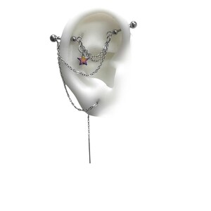 Industrial Piercing Ear o lobe Chain, Helix to lobe Chain with rainbow hematite star (44)