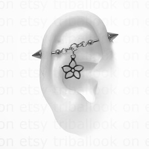 Industrial Barbell, Industrial piercing, Biżuteria, Kolczyk Industrial bar, Industrial piercing chain, łańcuszek i stożki na końcu (m1 jf )