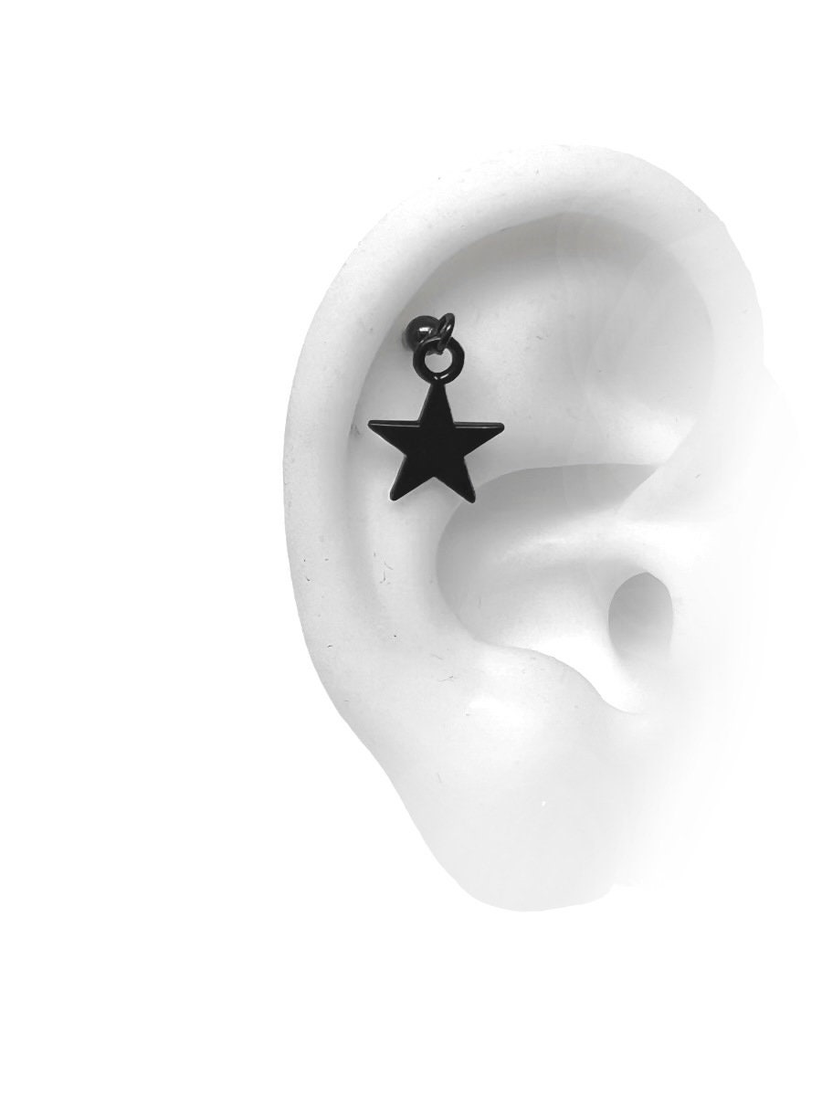 Helix piercing jewelry with star black or silver tone (jf)