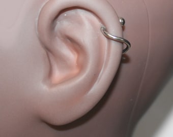 Twist helix ring with 4mm end balls, stainless steel 316L  available only for the left ear, 16 or 14 gauge, diameter 10mm