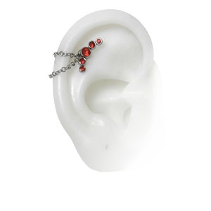 Helix or Conch jewelry piercing with or without a chain,  16 gauge, 6mm length, red moon crescent (5 pb)