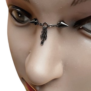 Black Chain Nasallang Barbell: Bridge, High Nostril Piercing Jewelry with cone end (jf)