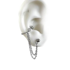 Helix or Conch Piercing, Helix Earring, Helix Piercing, stainless bar,  cartilage to lobe chains with faceted clear labradorite L7