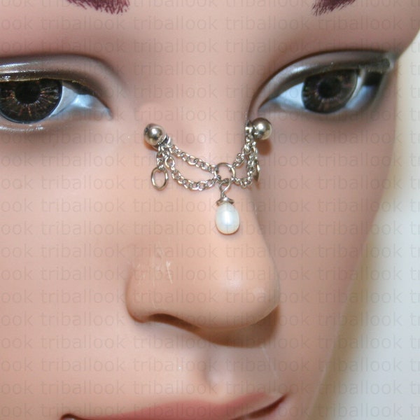 Nasallang, bijoux de narine haute, bijoux de piercing de pont, bijoux de sourcil, avec perle d'eau douce (goutte de perle m1))