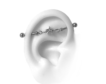 Industrial Bars for Cartilage Piercing, Industrial Piercing Jewelry with minimalist star  and round end balls