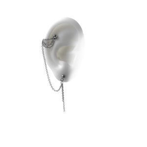 Helix piercing jewelry, cartilage to lobe chain  , Silver or gold tone  (m20)