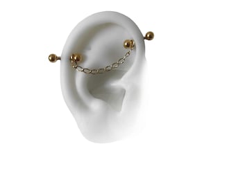Industrial Barbells Cartilage bars, Tragus piercing, Helix piercing, Conch piercing, gold or silver color, 316L surgical steel, sold in pair
