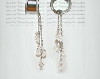 Crystal Rock Quartz or Peridot, Ear plugs, Dangle gauges, Ear gauges,  Plugs with chains, Bridal plugs, Wedding plugs,