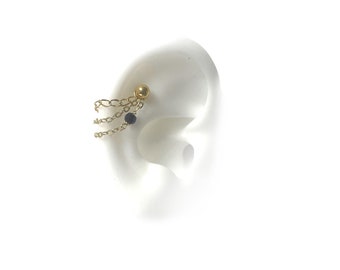 Chain Helix  or Conch Piercing : Dark Blue Bead, Stainless Steel Barbell (m3)