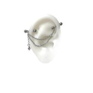 Industrial piercing jewelry with chains and amethyst stone (m51)