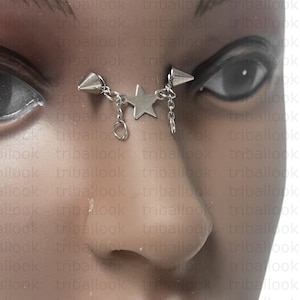 Bridge piercing jewelry, nose jewelry with chain and star