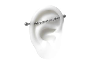 Industrial piercing barbells with chain in gold, silver or rose gold tone (m1)