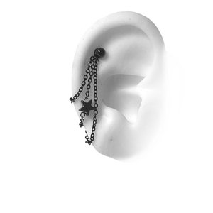 Helix chains, Helix piercing jewelry with chains and black hematite star (m4 s dern-4)