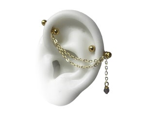 Industrial piercing jewelry with chains and amethyst stone (m51)