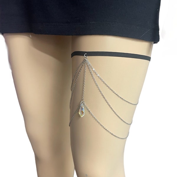 Elegant Thigh Chain with Faceted Glass Briolette - Adjustable