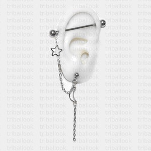Industrial Barbell, industrielles Piercing, Ohrmesser, Schmuck, Barbell, industrielles Piercing, Stern und Halbmond