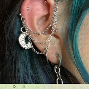 Industrial barbell, industrial piercing, 316Lr roestvrijstalen halters, maan en ster (m2d)