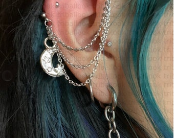Industrial Barbell, Industrial piercing,  316Lr stainless barbells, Moon And Star (m2d)